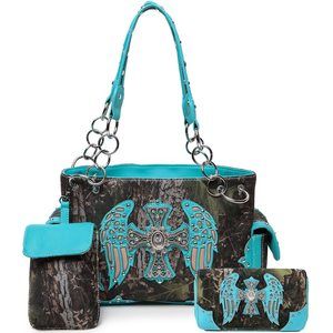 Camouflage Cross Western Style Studded Handbag Concealed Carry Purse Country <3